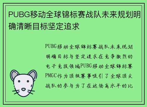 PUBG移动全球锦标赛战队未来规划明确清晰目标坚定追求