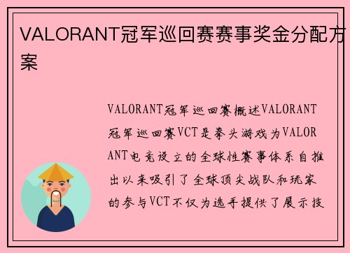 VALORANT冠军巡回赛赛事奖金分配方案