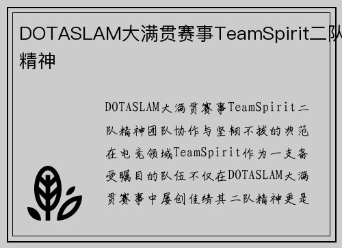 DOTASLAM大满贯赛事TeamSpirit二队精神